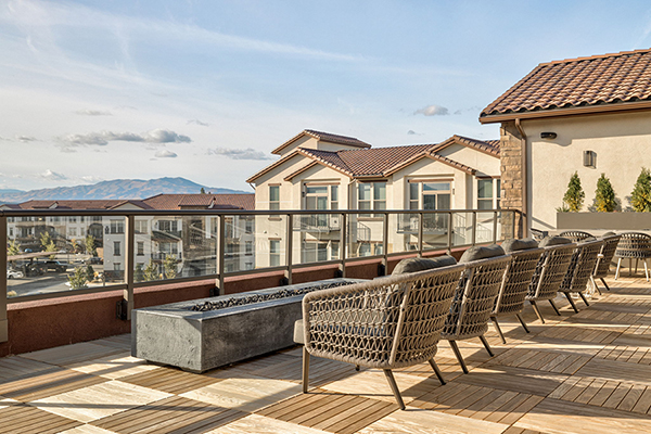 Double R rooftop with firepit and chairs